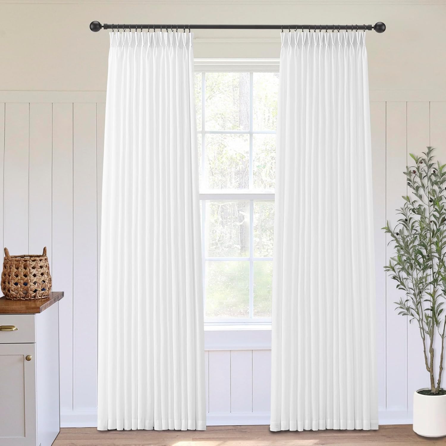 LIMON HOME White Linen Pinch Pleated Curtains for Elegant Decor