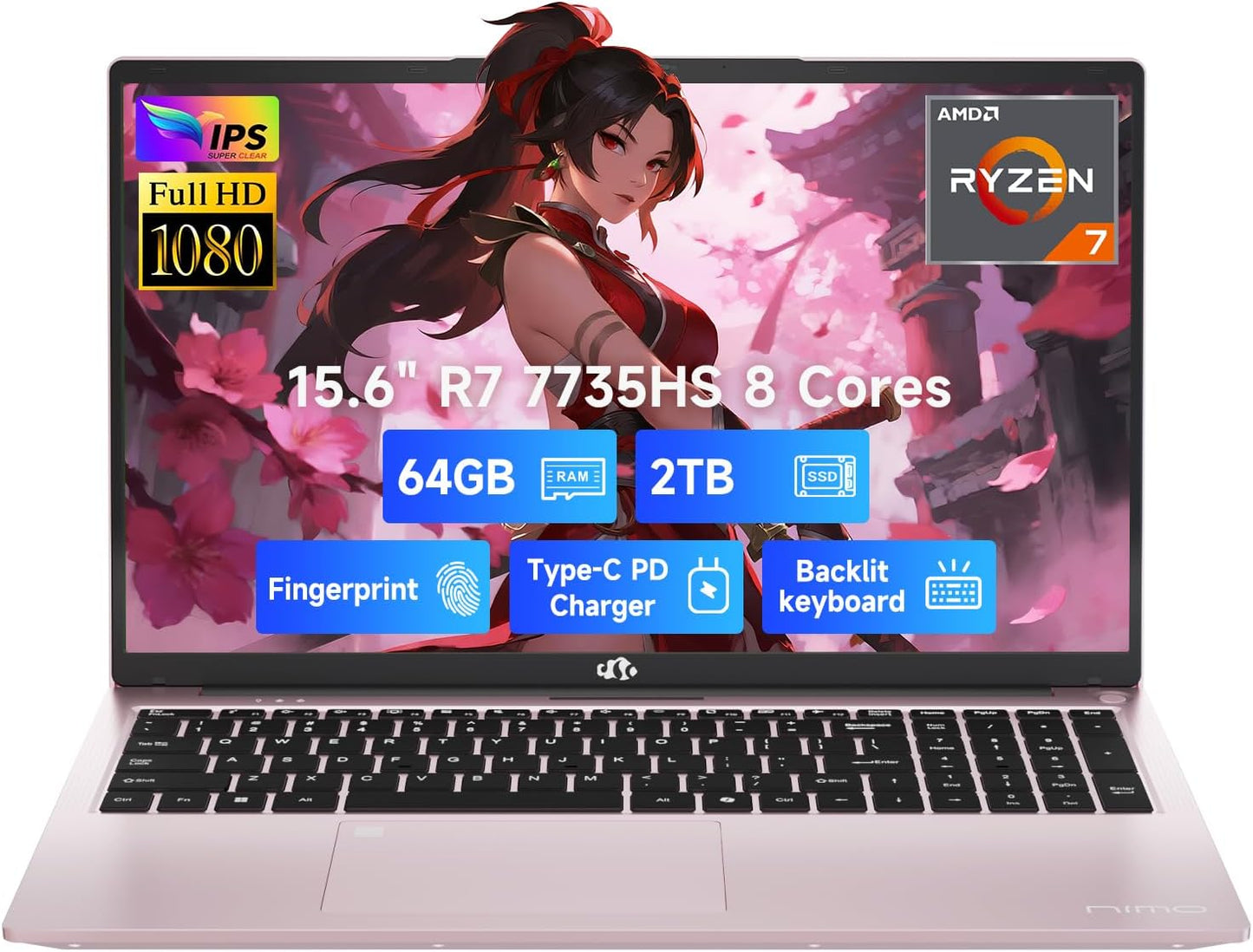 NIMO 15.6 FHD Gaming Laptop with Ryzen 7 7735HS and 64GB RAM