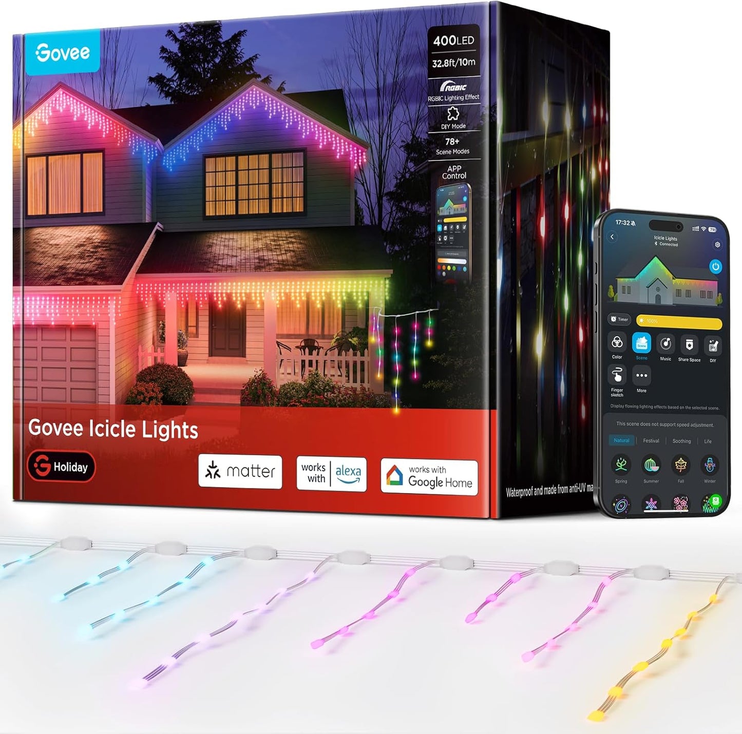 Govee Icicle Lights - Smart RGBIC Christmas Lights for Outdoor Use
