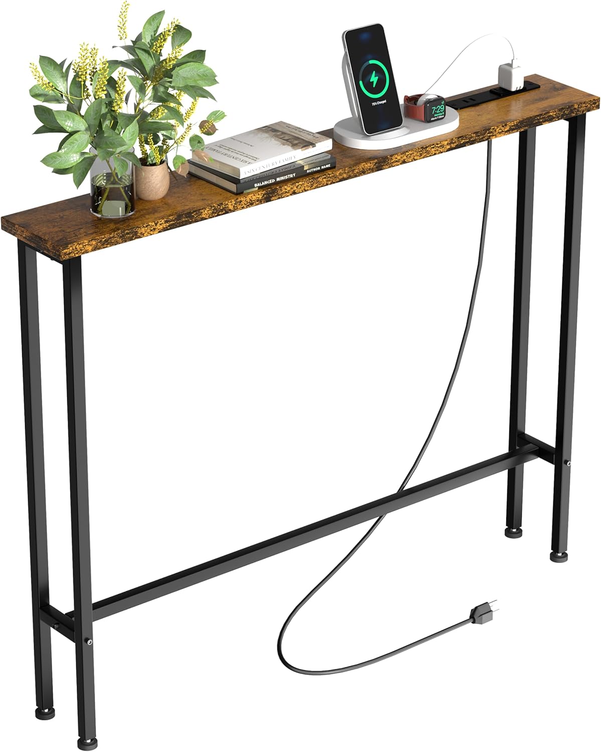39in Sofa Table with Power Outlets & USB Ports for Living Room