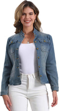 Allegra K Casual Denim Jacket for Women - Classic Stand Collar Shoes