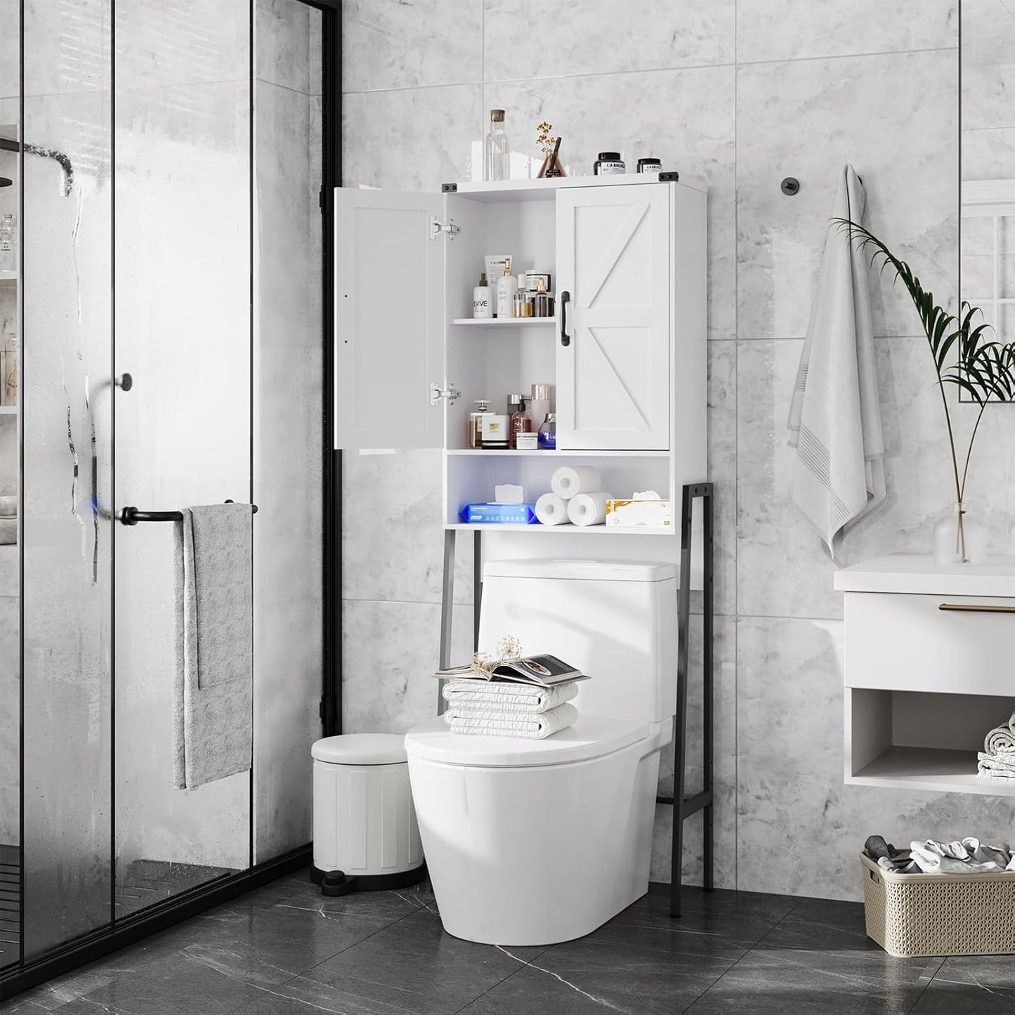 Over The Toilet Storage Cabinet with 2-Door Design for Organizing