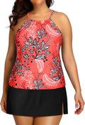 Plus Size Tankini with Skirt Two Piece Swimsuit - Tummy Control