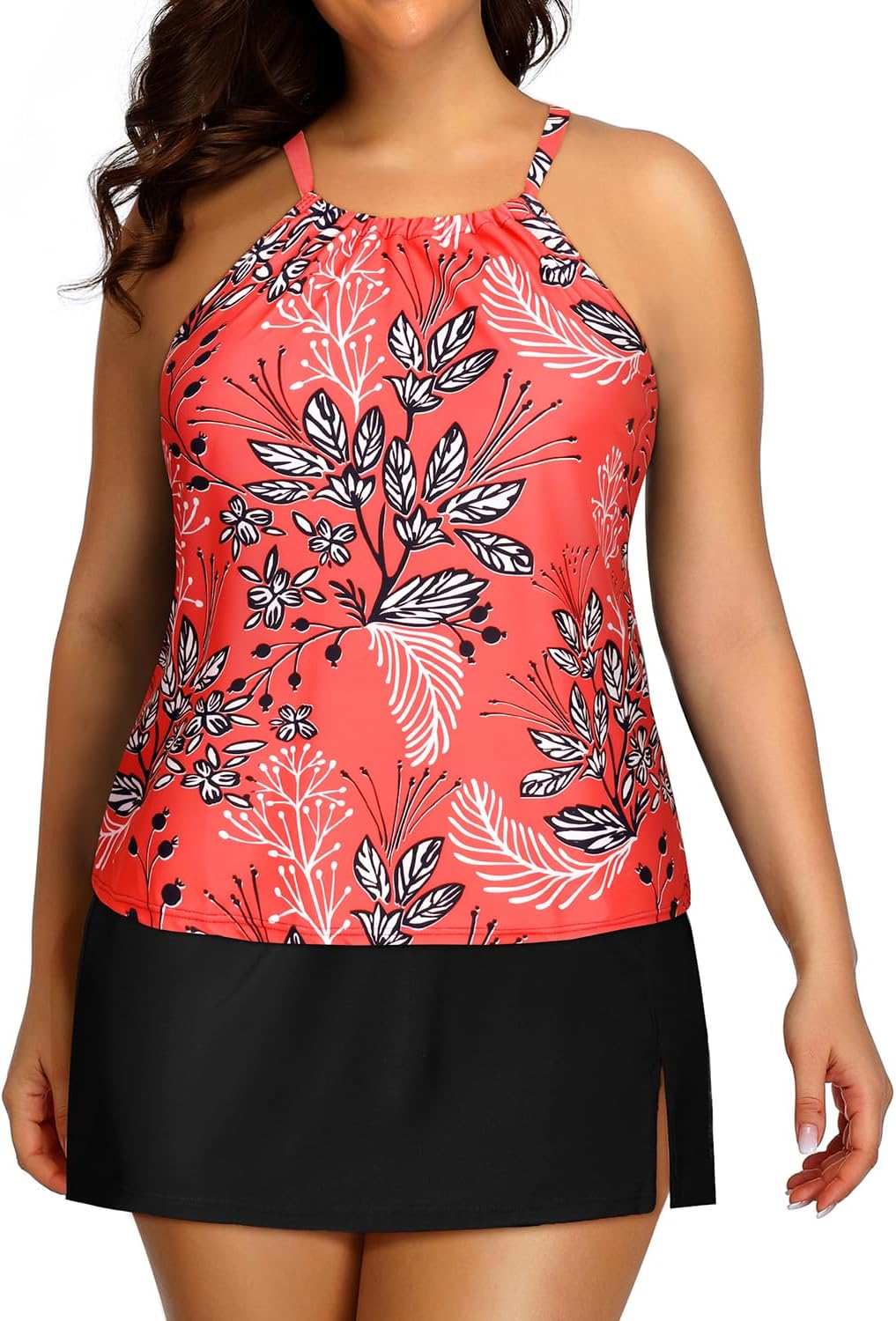 Yonique Women Two Piece Plus Size Tankini with Skirt for Comfort