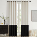 Cream Black Color Block Velvet Curtains Panels 72 in