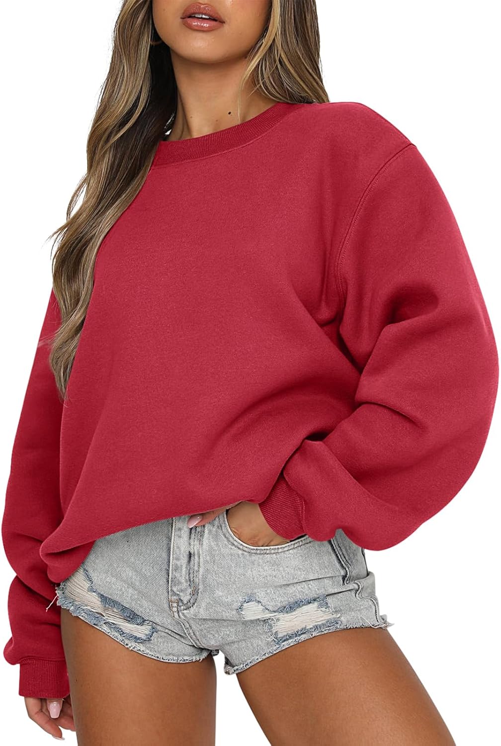 Womens Sweatshirts Crewneck Fleece Oversized Pullover Tops