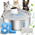 Stainless Steel Dog Water Fountain 8L - Quiet Battery-Operated Pet
