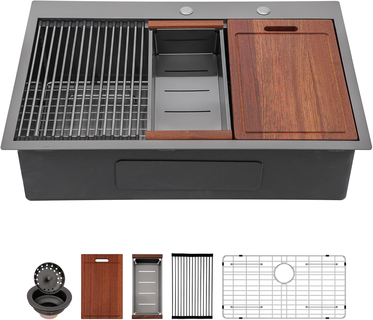 Sarlai 30 Drop Kitchen Sink - Durable Black Stainless Steel Design