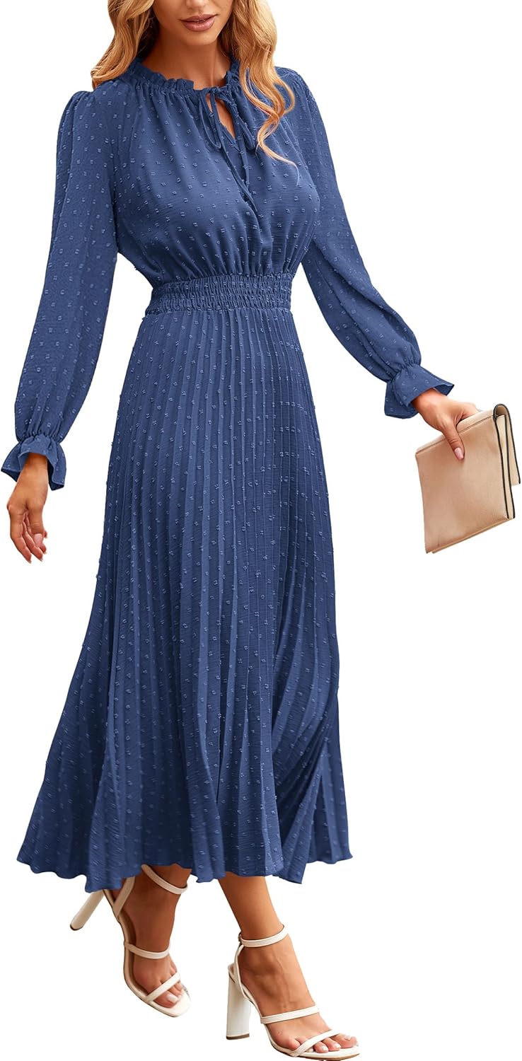PRETTYGARDEN Women's Midi Dress: Elegant Swiss Dot Design