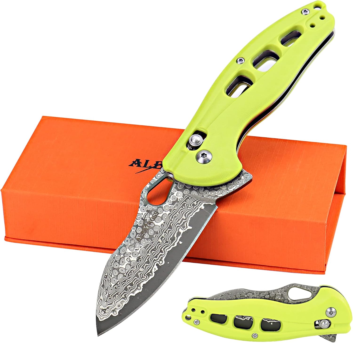 ALBATROSS Cool Flipper Folding Pocket Knife with Damascus Blade