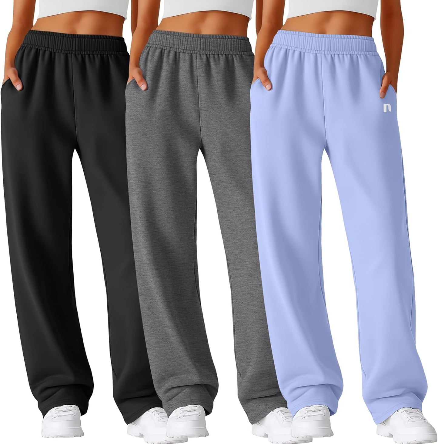 Neer 3 Pack Womens Wide Leg Sweatpants for Casual Comfort