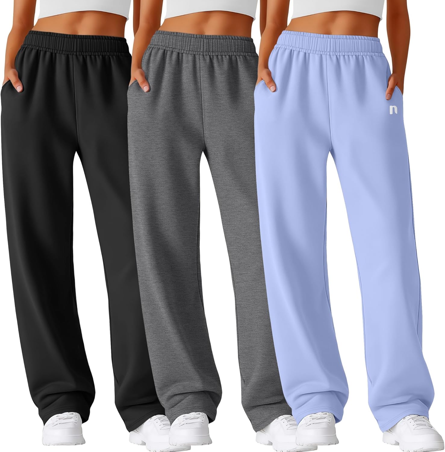 Neer 3 Pack Womens Wide Leg Sweatpants for Casual Comfort