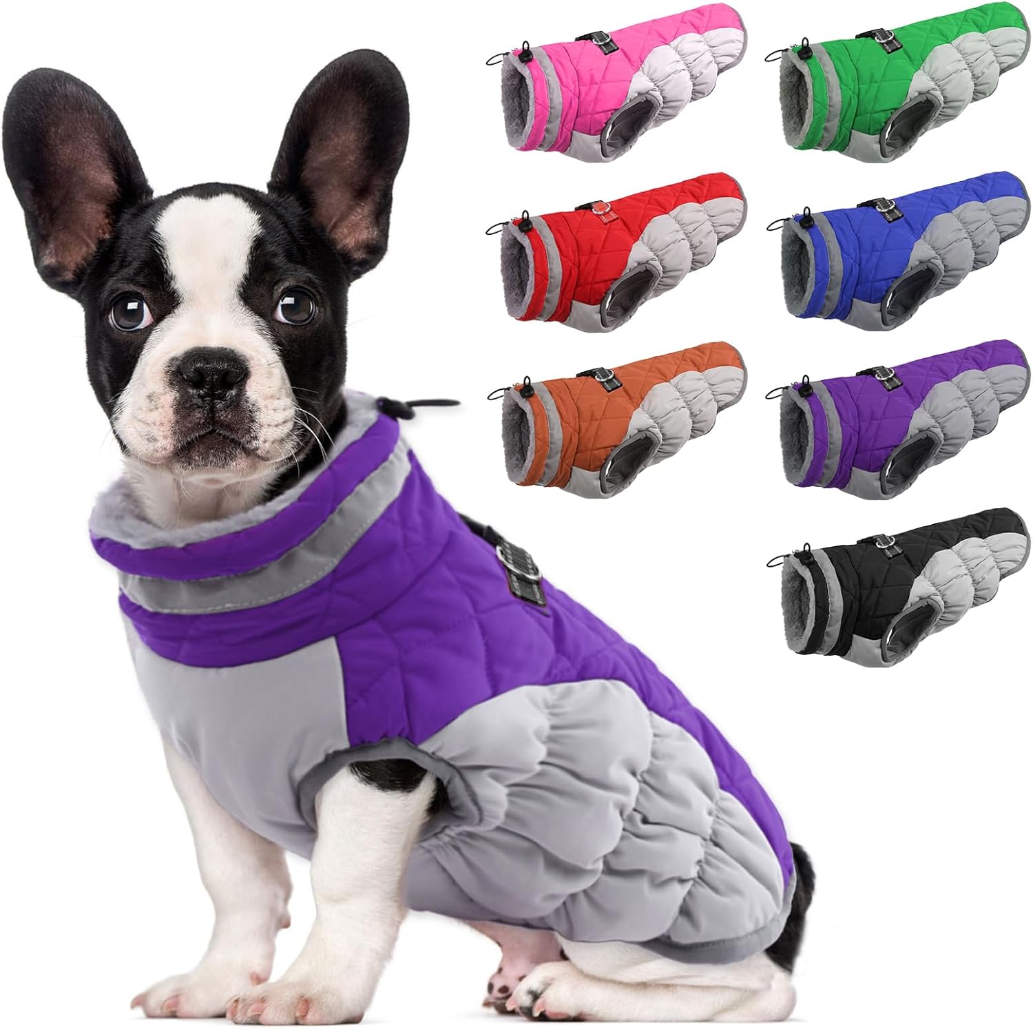 Warm Dog Winter Coat with Harness for Small Dogs in Purple