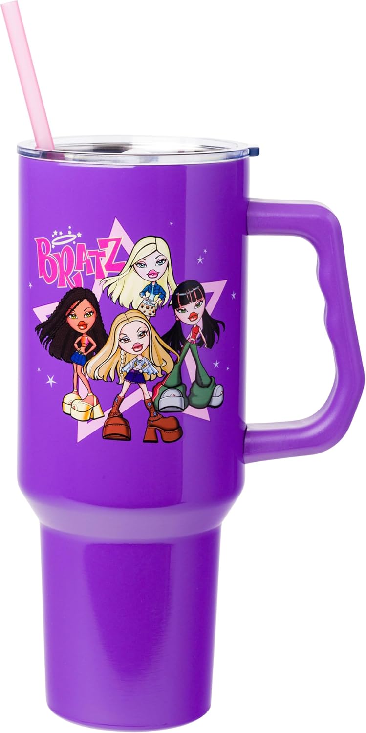 Bratz Stainless Steel Tumbler with Handle and Straw, 40 Ounces