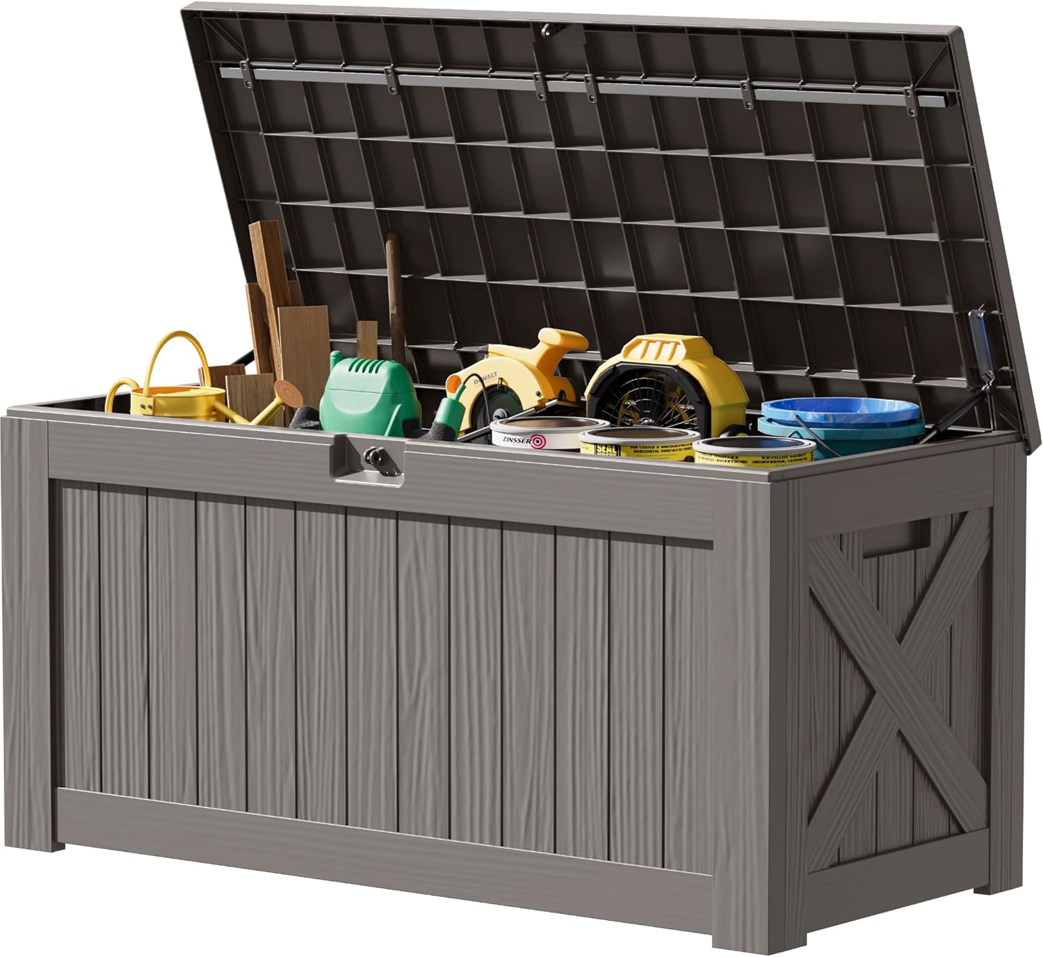 JUMMICO 120 Gallon Resin Deck Box for Outdoor Storage Needs