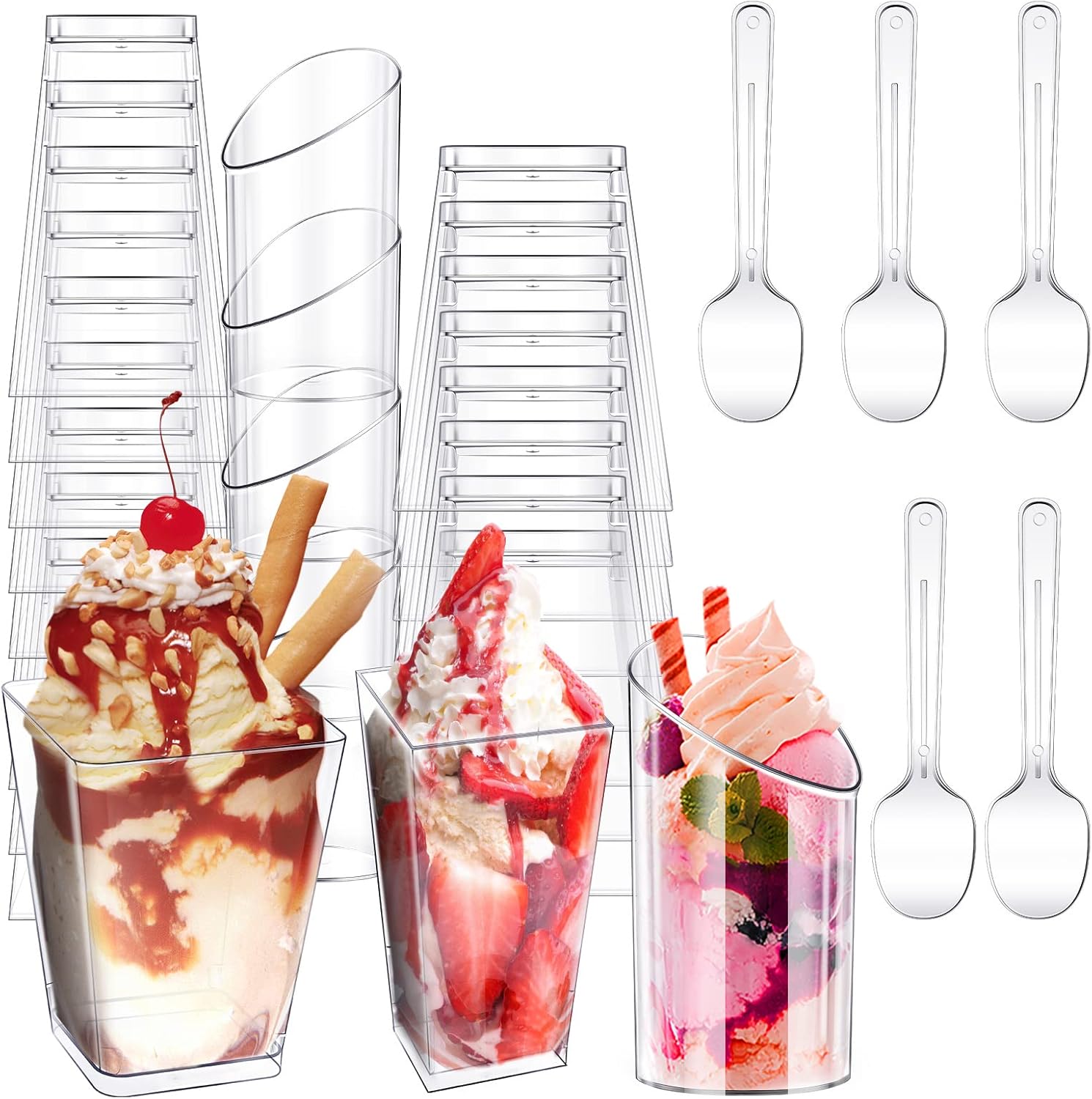 Mini Dessert Cups with Spoons - 300 Pack Clear Plastic Set