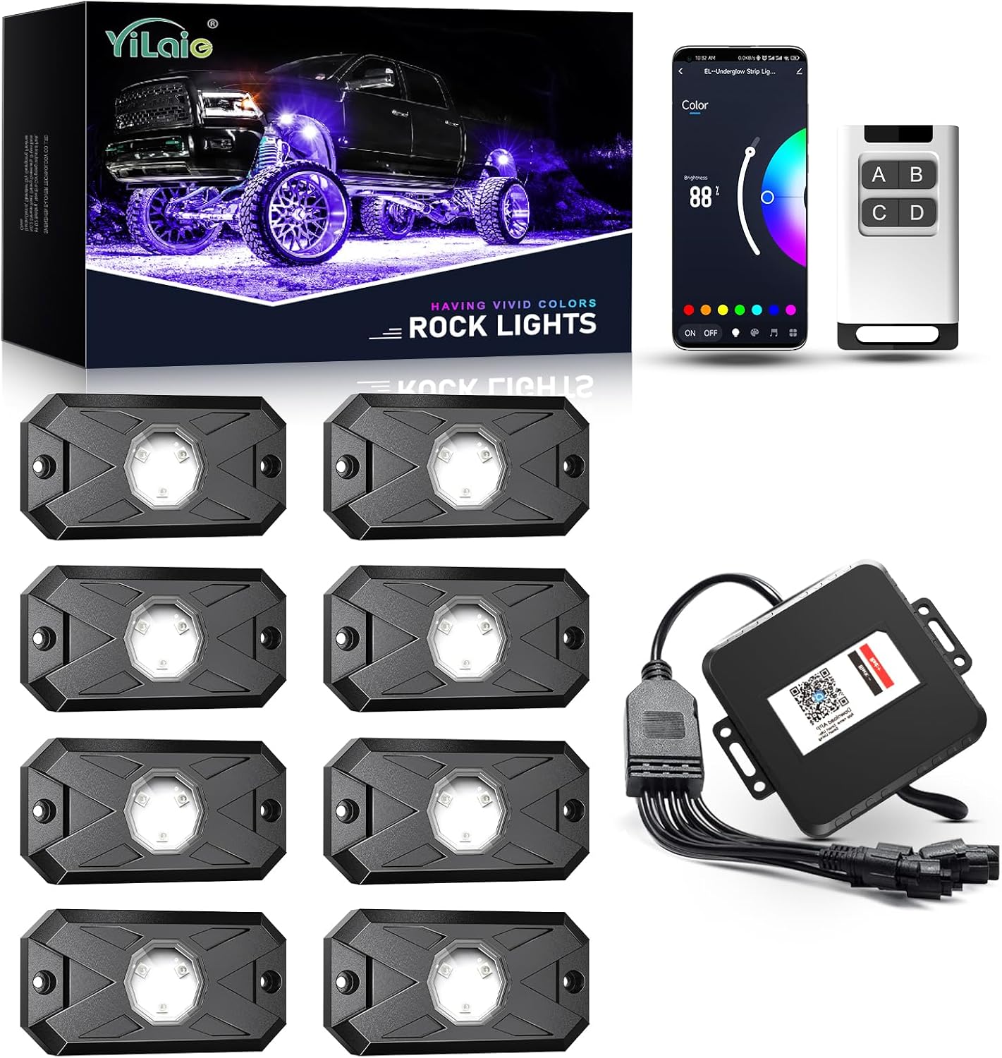 YiLaie RGB LED Rock Lights Kit for Trucks and Off-Road Vehicles