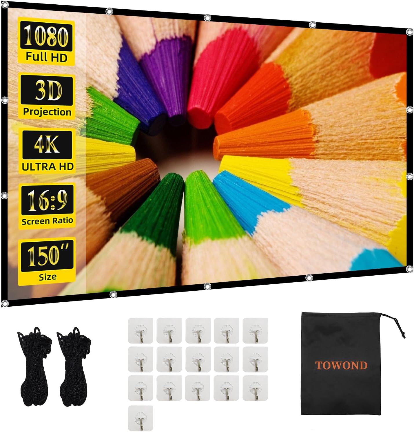 150 Washable Anti-Crease TOWOND Projector Screen