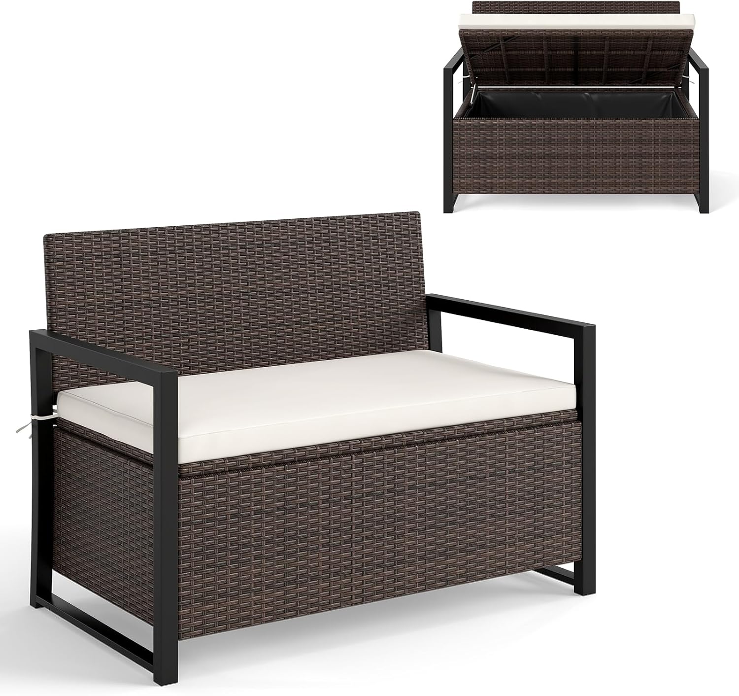 Tangkula 40 Gallon Outdoor Storage Bench with Cushion and Cover