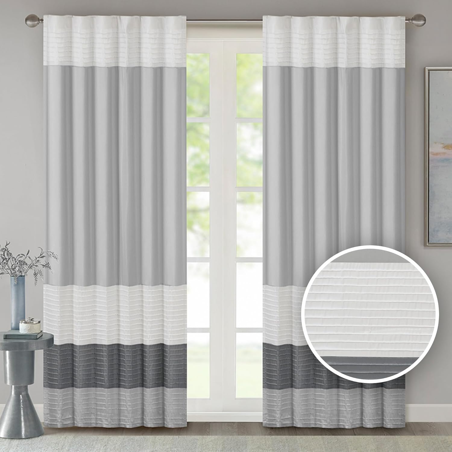 Madison Park Elegant Room Darkening Curtain - Amherst 84L x 50W Grey