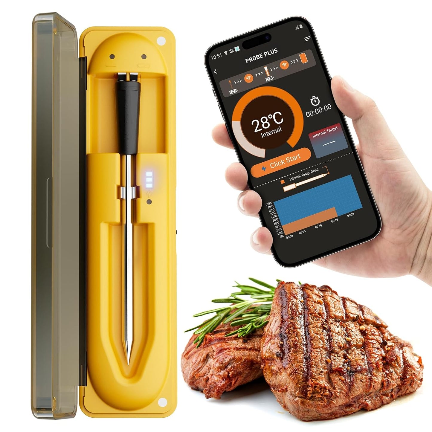 Wireless Meat Thermometer with 493FT Range for Perfect Cooking
