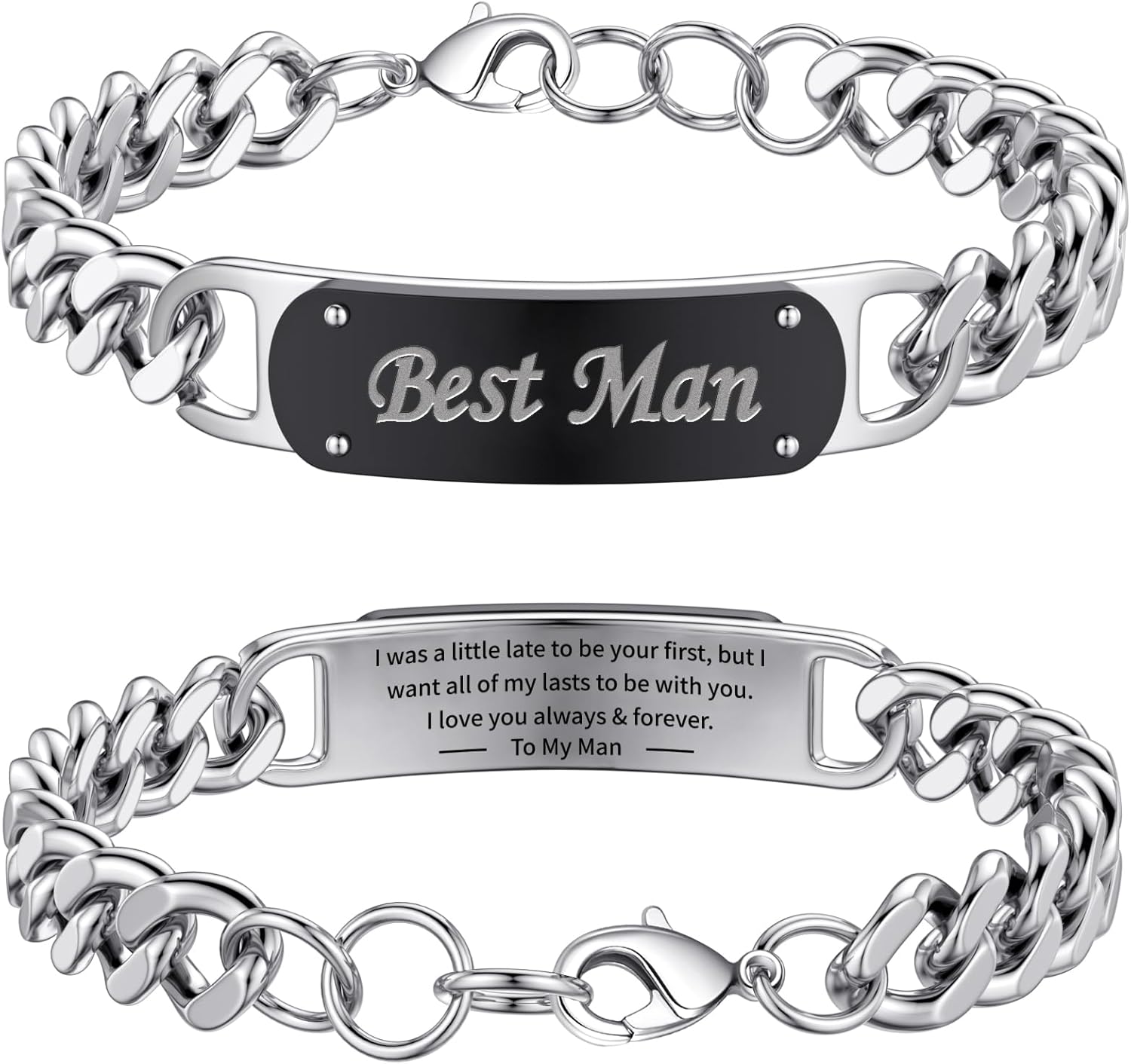 Stainless Steel Cuban Bracelet for Men, Adjustable 7.5-8.5 Inches