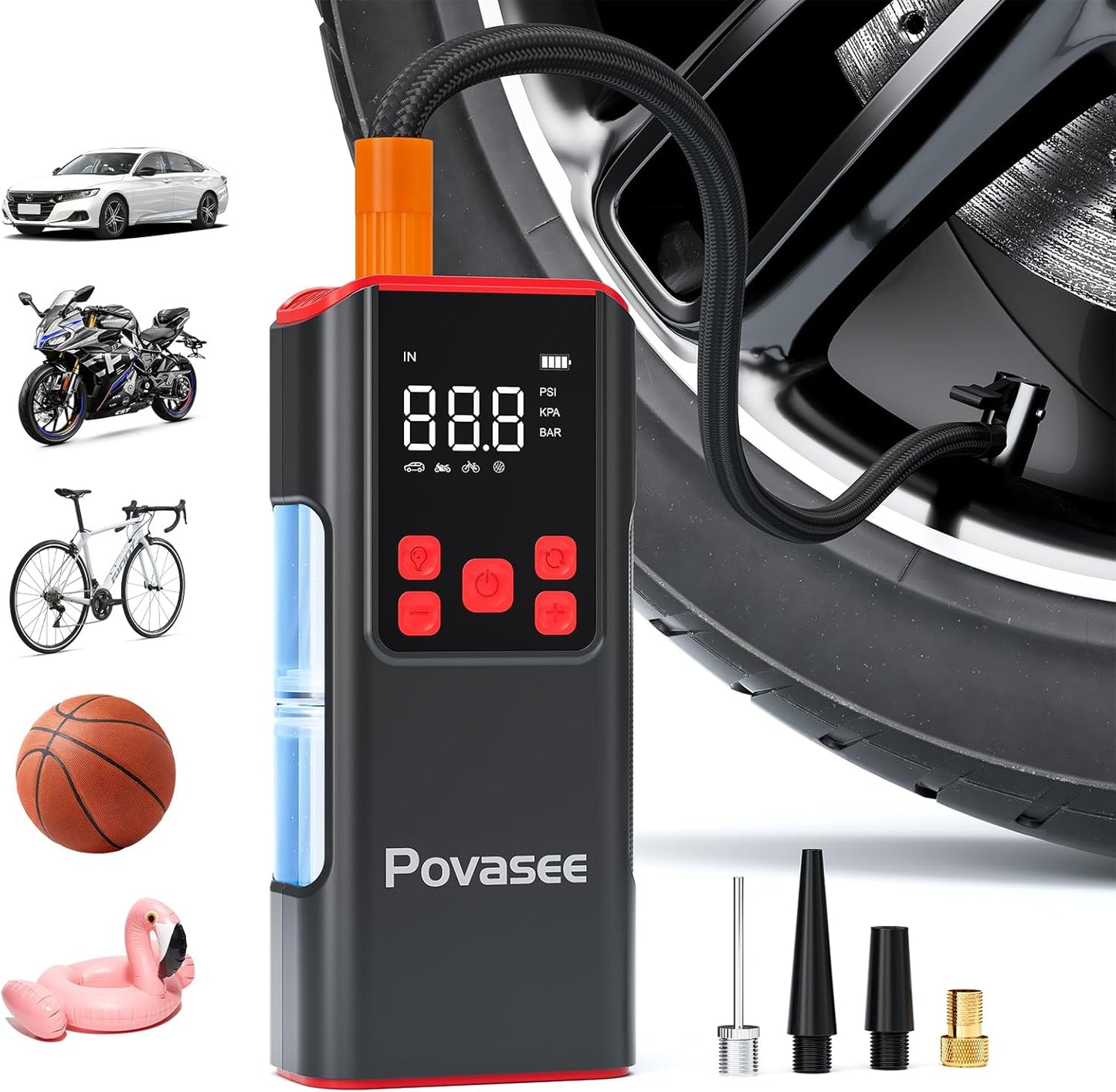 Povasee Portable Tire Inflator with LCD Display and Flashlight