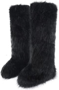 Women's Faux Fur Snow Boots Furry Mid-Calf Flat Boots - Warm