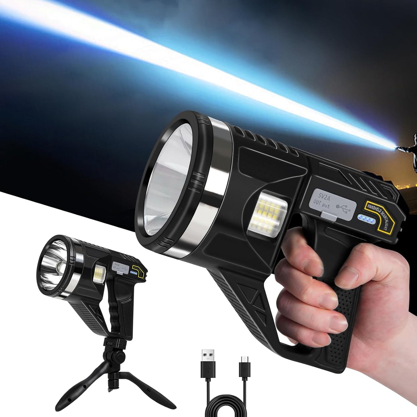Spotlight 1000000 Lumens Rechargeable Flashlight with Tripod