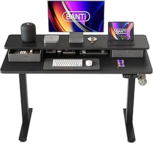 BANTI Electric Standing Desk 48x24 Inch with Double Drawers