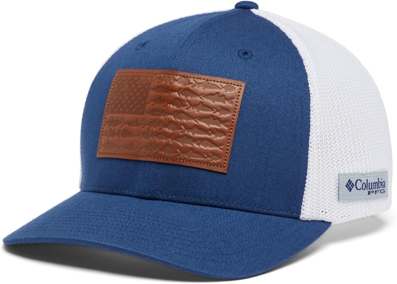 Columbia PFG Leather Fish Flag Mesh Ball Cap for Fishing Enthusiasts