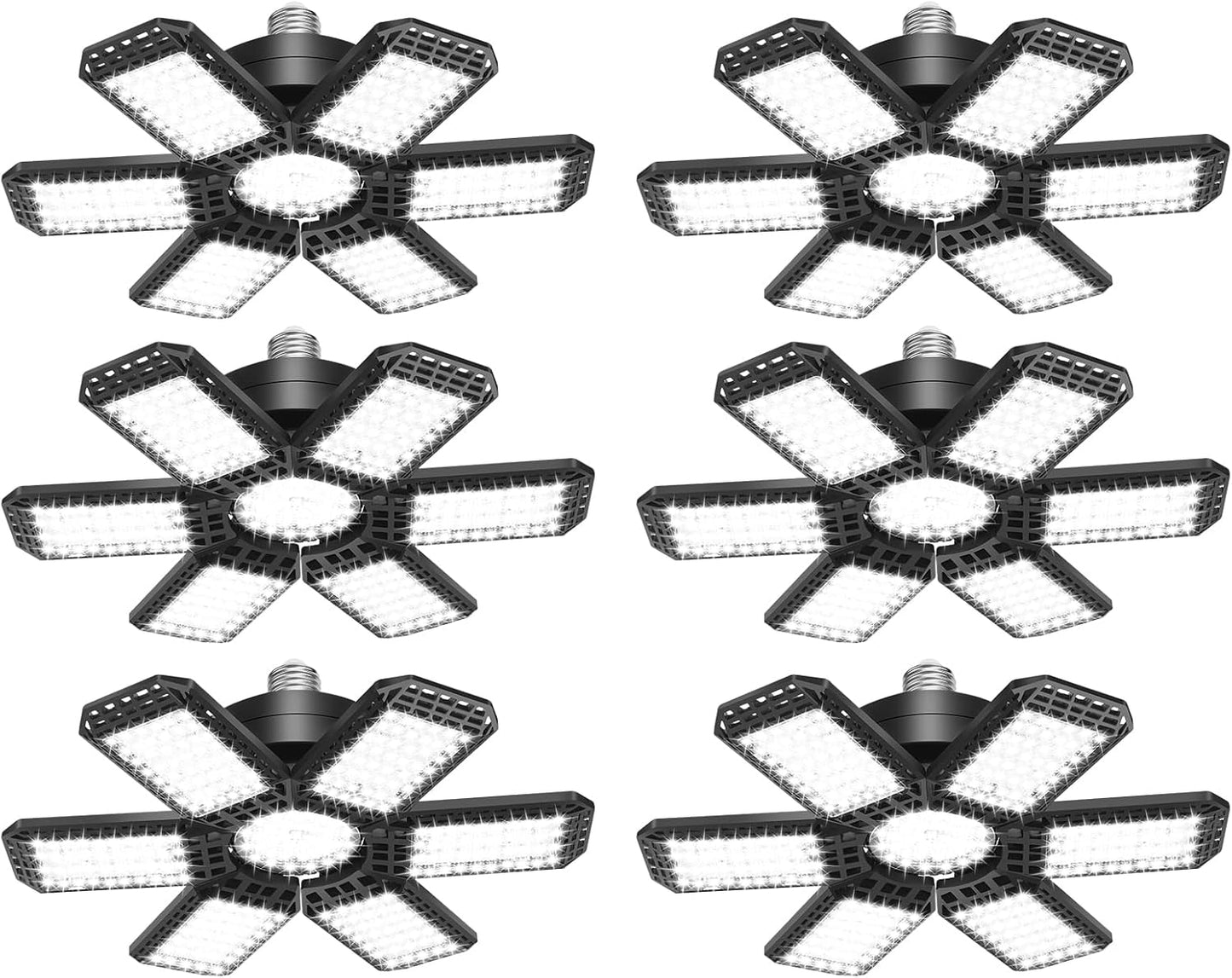 6 Pack LED Garage Light with Deformable Panels for Brightness
