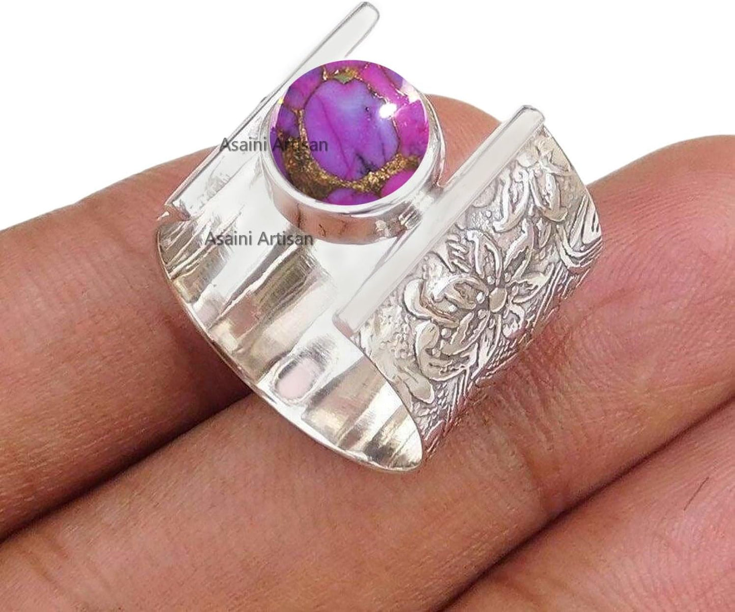 7MM Round Gemstone Sterling Silver Floral Gift Ring for Women