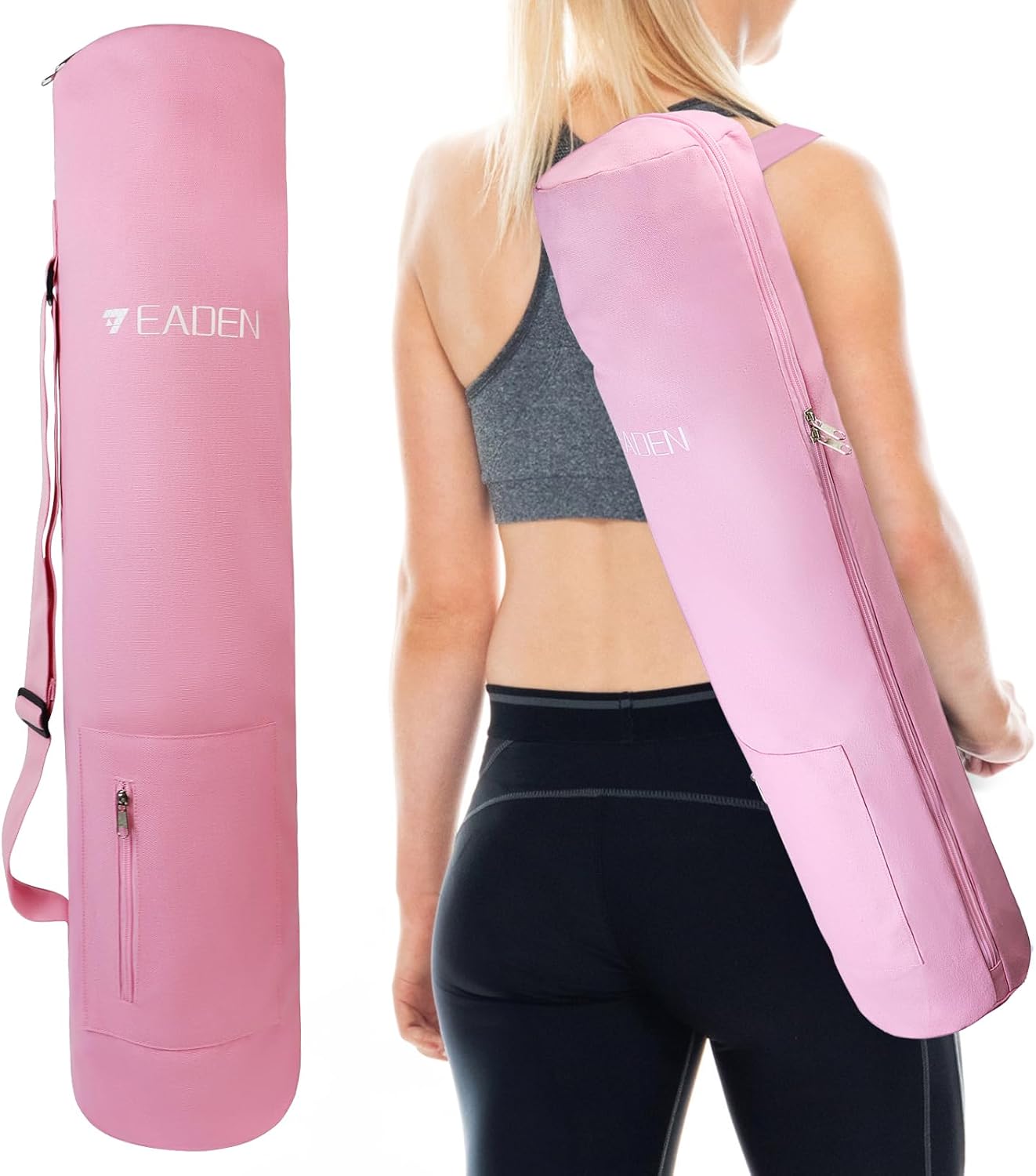 Canvas Yoga Mat Bag with Multi-Pockets & Adjustable Strap