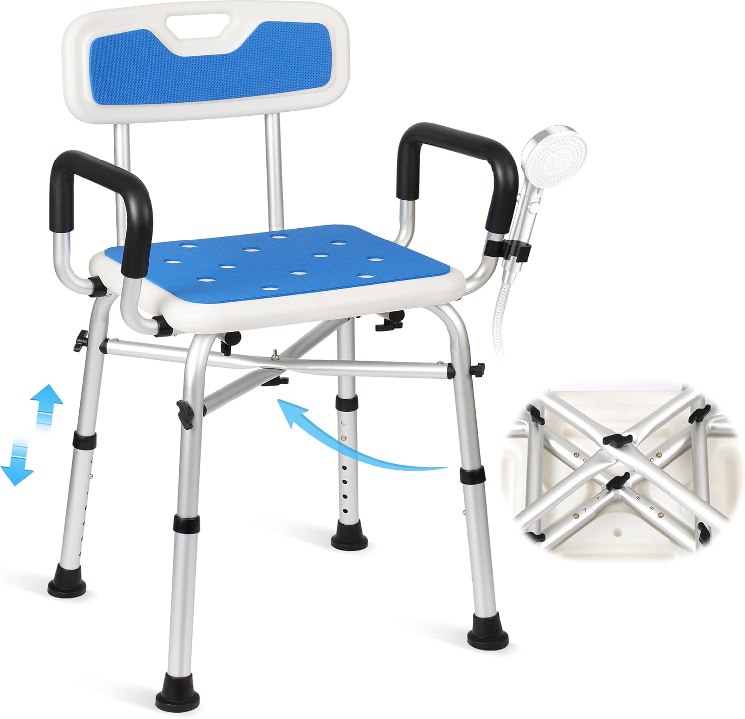 550lb Heavy Duty Shower Chair for Seniors - Height Adjustable, Padded Armrests