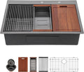 33 in Black Drop In Kitchen Sink Workstation - Deep Single Bowl