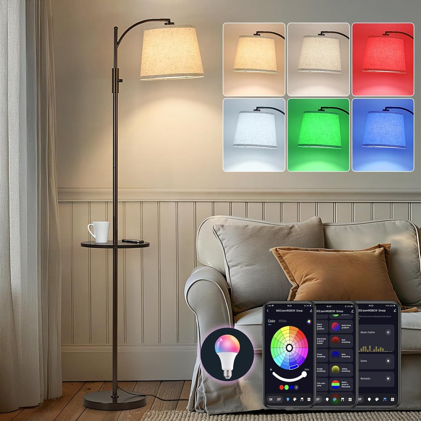 Smart Floor Lamp with Side Table for Modern Living Spaces