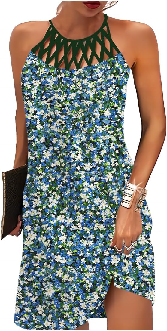 BIRW Summer Dresses for Women with Pockets and Halter Neck