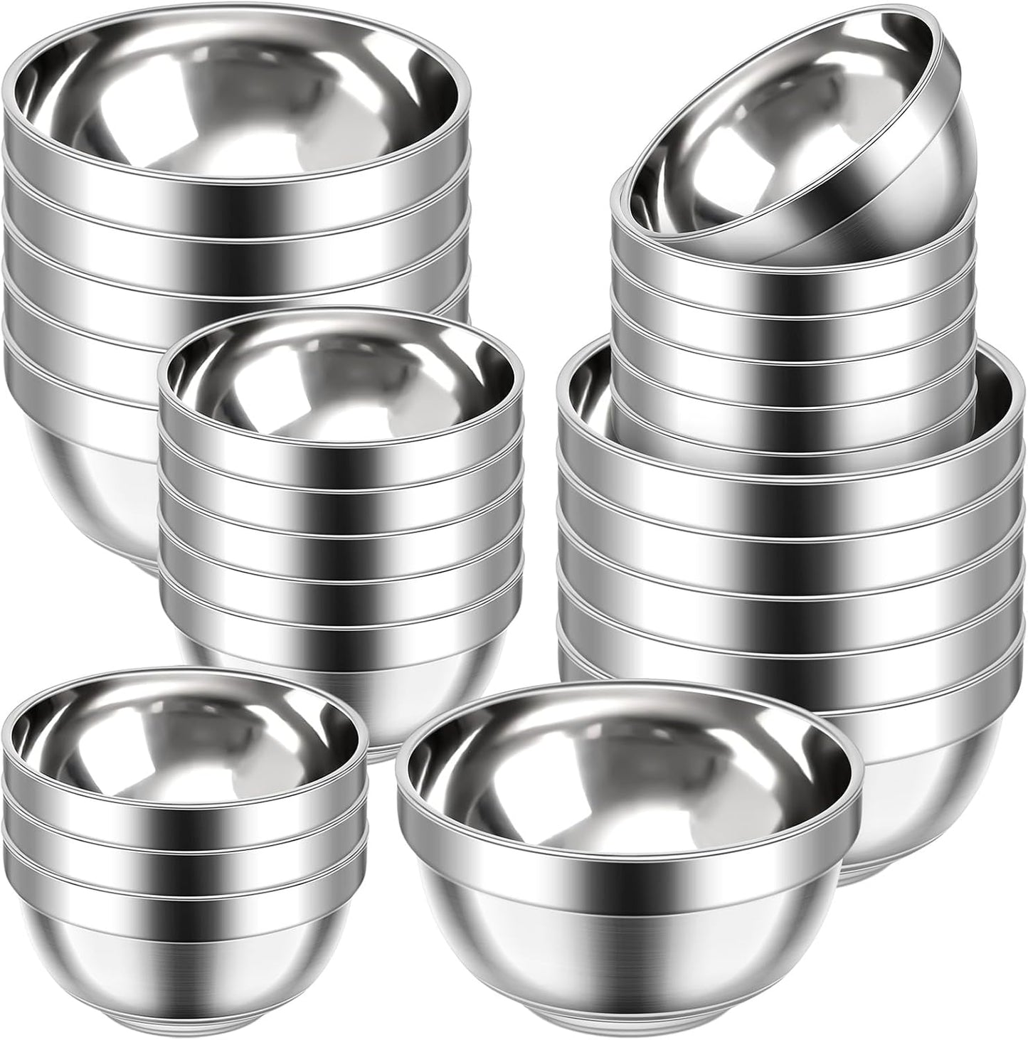 20 Pack Stainless Steel Bowls Set for Snacks and Mixing Needs