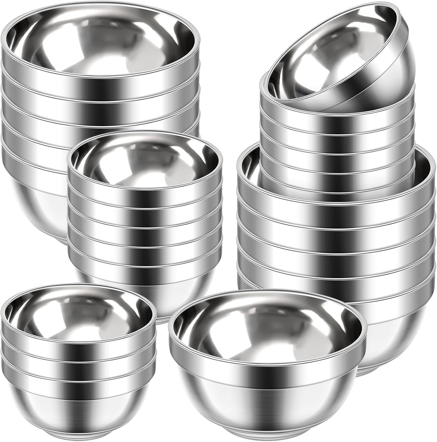 20 Pack Stainless Steel Bowls Set for Snacks and Mixing Needs