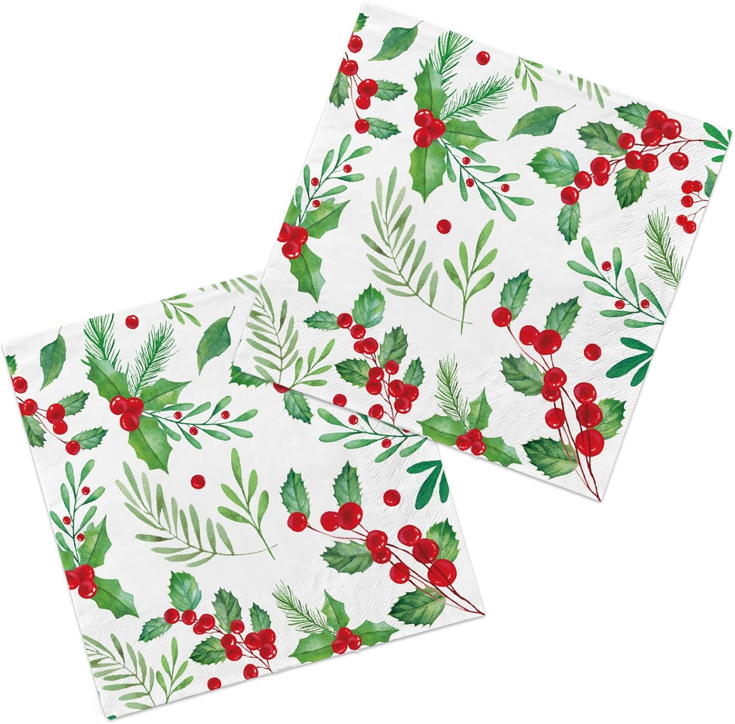 Seasonal Holly Beverage Napkins - Festive Merry Christmas Decor