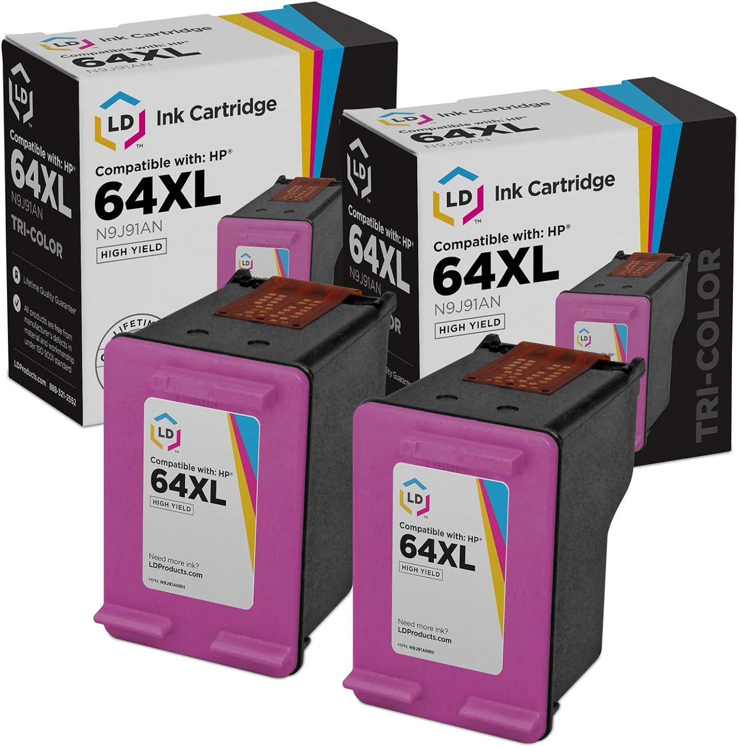 HP 64XL N9J91AN High Yield Tri-Color Ink 2-Pack