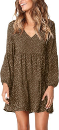 Amoretu Womens Tunic Dress Long Sleeve V Neck - Flowy Casual Swing can