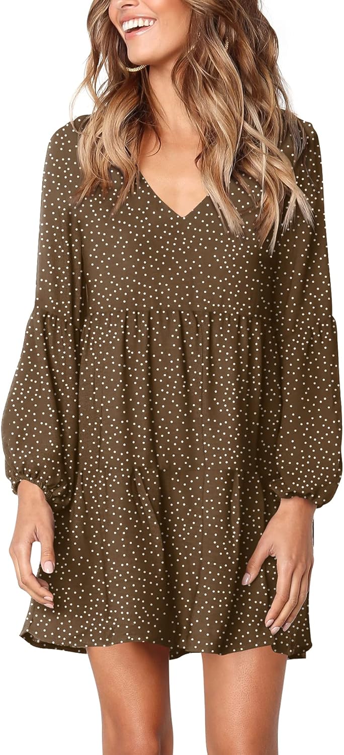 Amoretu Womens Tunic Dress Long Sleeve V Neck Casual Style