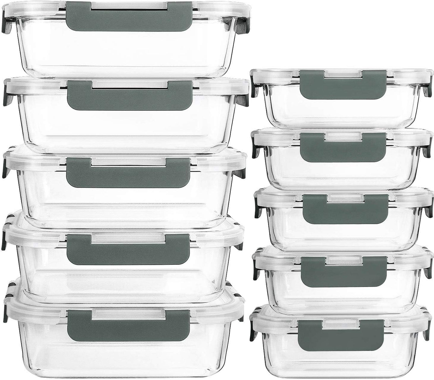 10-Pack Glass Meal Prep Containers with Airtight Locking Lids