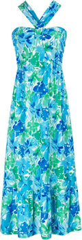 Criss Cross Halterneck Floral Maxi Dress - Flowy Summer Fit SOFT