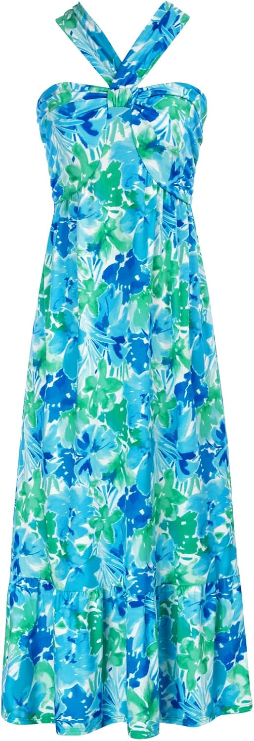 Women's Criss Cross Halterneck Floral Maxi Dress for Summer