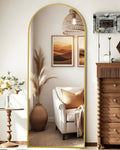 Full Length Arched Floor Mirror 58x19 in Gold - Elegant HD Reflection