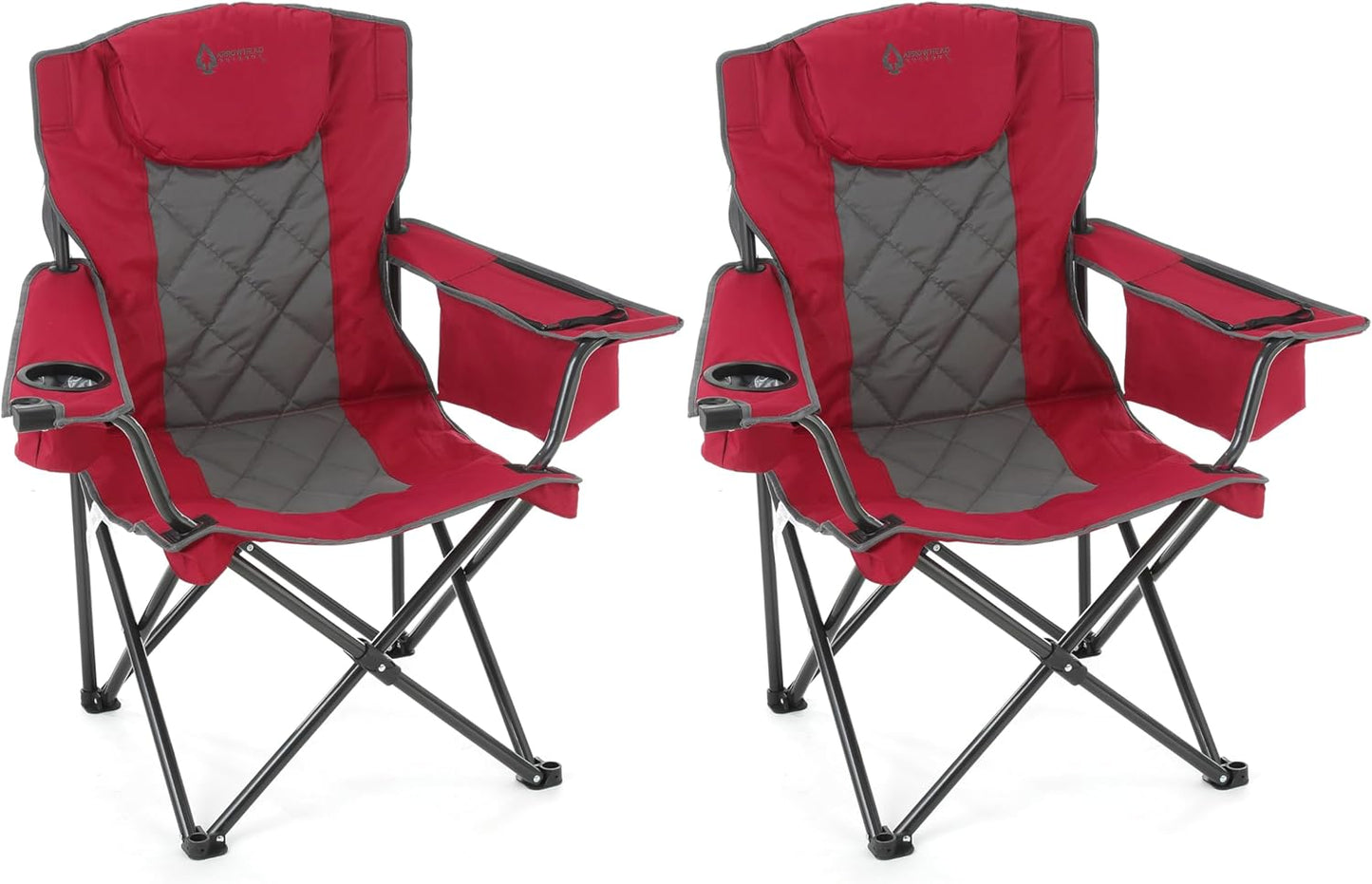 Portable Deluxe Folding Camp Quad Chair with Headrest & Cooler