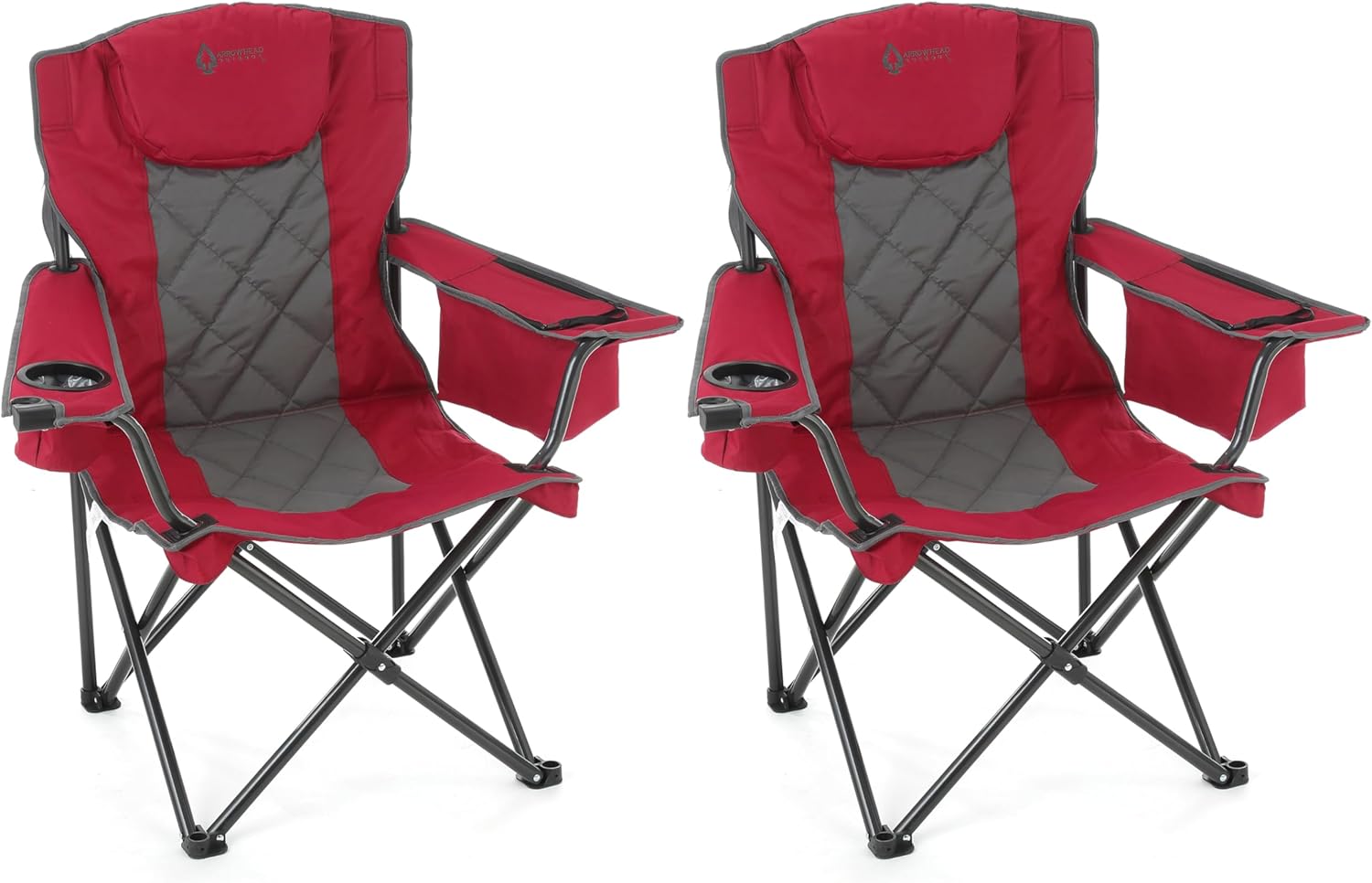 Portable Deluxe Folding Camp Quad Chair with Headrest & Cooler